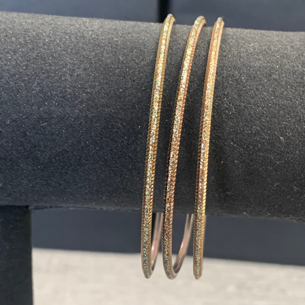 Rose Gold Tone Glitter Textured Stackable Bangle Bracelets Set of 3 8 Inch